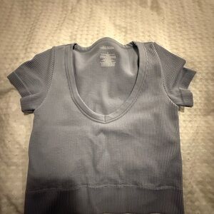 Wild Fable Light Blue Ribbed Short Sleeve Top